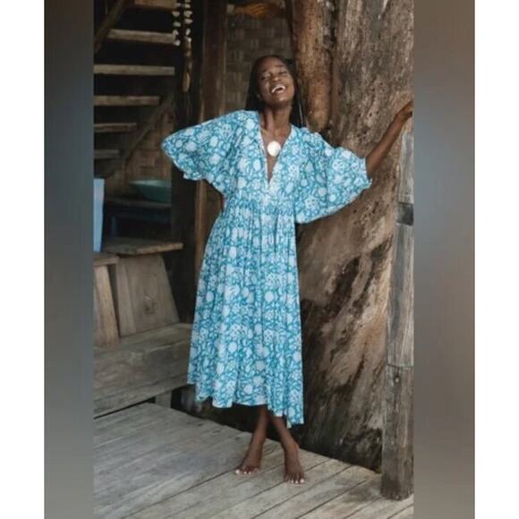 DAUGHTERS OF INDIA Sz M Medium Kyra Midi Dress Ocean Blue - Picture 11 of 14